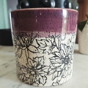 Floral Purple and White Ceramic Planter